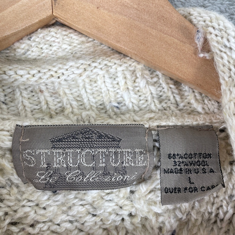Structure Cable Knit Sweater Womens Large Cream Wool Blend Mock Neck Vintage - Picture 4 of 8